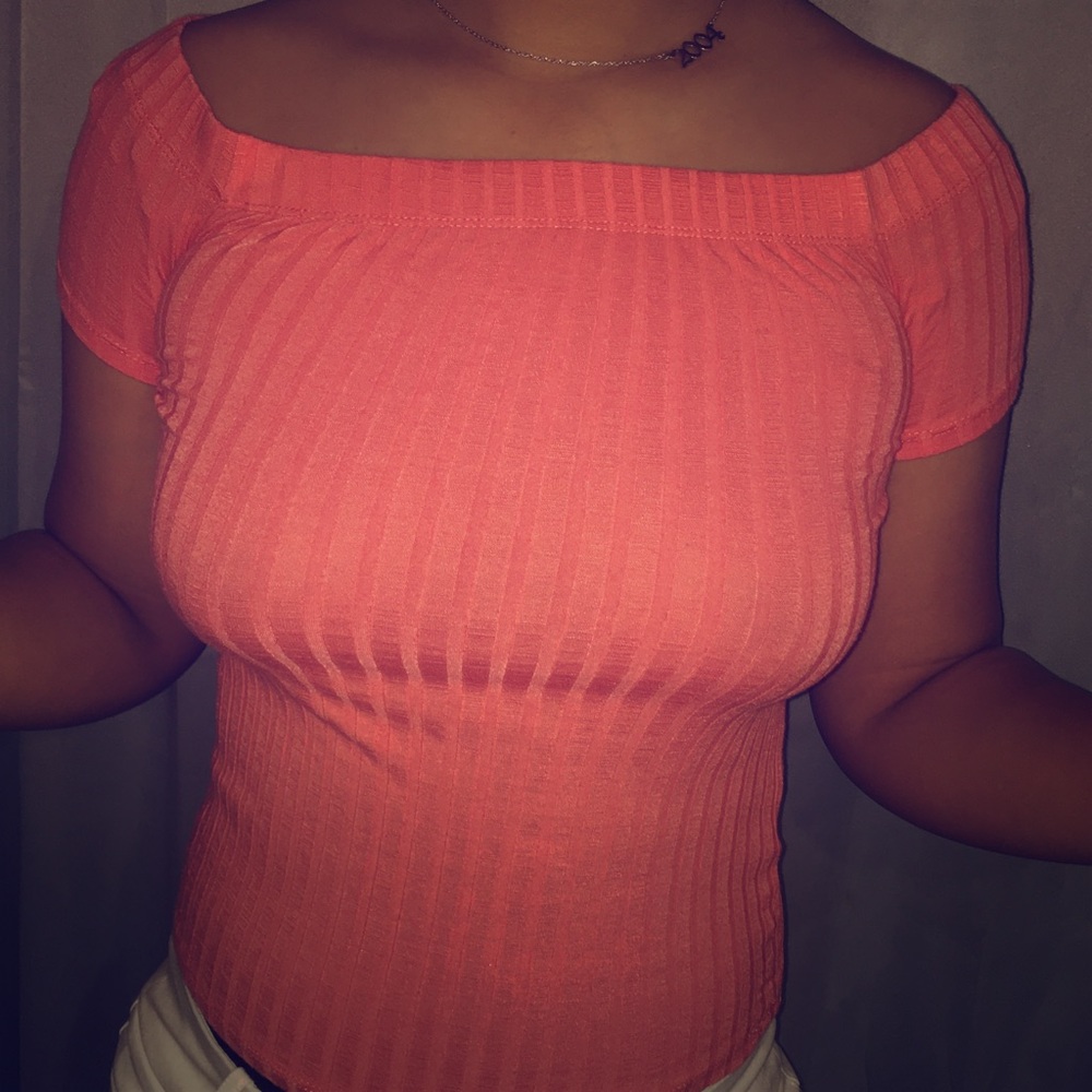 Off the shoulders peach shirt